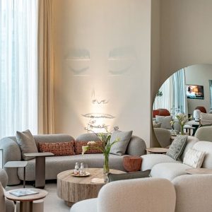 Bright, elegant lounge and waiting area inside Seline Clinic on Jumeirah Street, Dubai