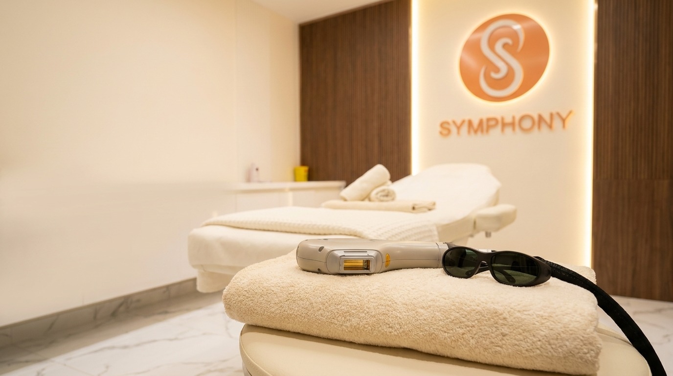 Laser handpiece and protective glasses in the Symphony Clinic treatment room